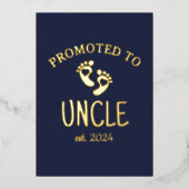 Befördert zu Onkel / Chic Heart Navy Blue Gold Folieneinladung (Vorderseite)