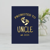 Befördert zu Onkel / Chic Heart Navy Blue Gold Folieneinladung (Stehend vorne)