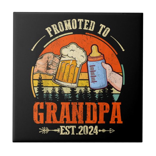 Befördert zu Opa Est 2024 Retro Väter Day New Fliese (Vorderseite)