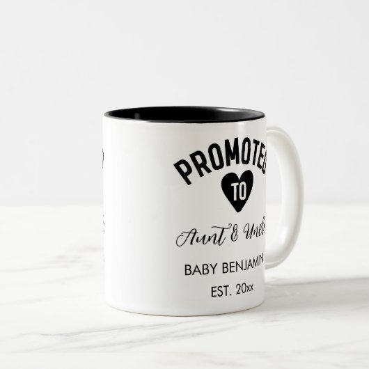 Befördert zu Tante & Uncle Personalisiert Baby Nam Zweifarbige Tasse (VorderseiteRechts)
