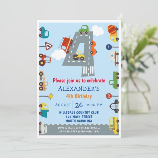 Beförderung 4. Geburtstag Party Einladung (Stehend Vorderseite)