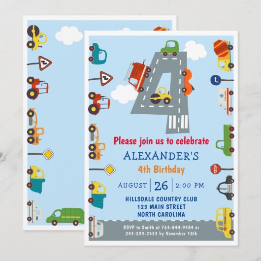 Beförderung 4. Geburtstag Party Einladung (Vorne/Hinten)