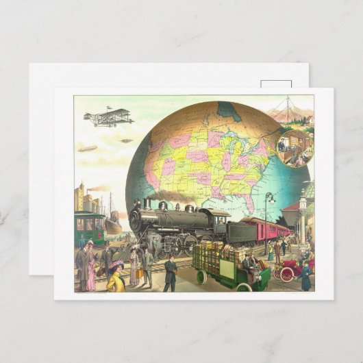 Beförderungsarten Viktorianischer Lithograph Postkarte (Vorne/Hinten)