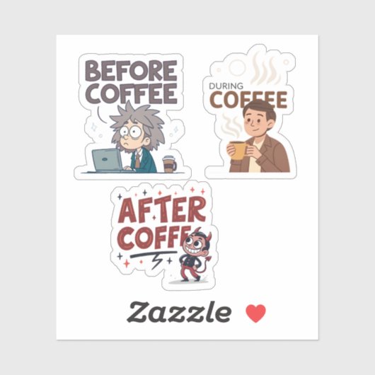 Before During After Coffee Mood Vector Art Aufkleber (Blatt)