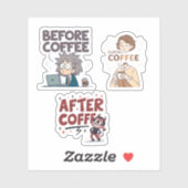 Before During After Coffee Mood Vector Art Aufkleber (Blatt)