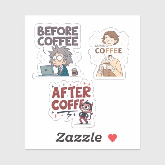 Before During After Coffee Mood Vector Art Aufkleber (Blatt)