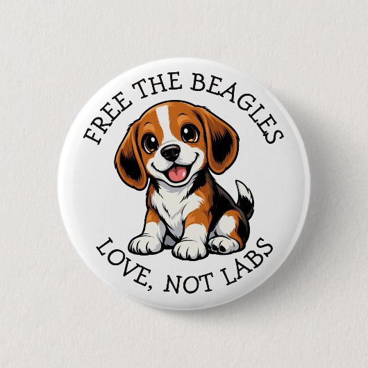 Befreit die Beagles, Liebe, keine Labore! Button (Vorderseite)