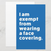 Befreiung vom Tragen eines Gesichts Briefpapier (Vorne/Hinten)