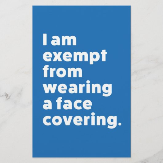 Befreiung vom Tragen eines Gesichts Briefpapier (Vorderseite)