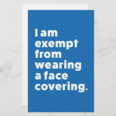 Befreiung vom Tragen eines Gesichts Briefpapier (Vorne/Hinten)