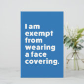 Befreiung vom Tragen eines Gesichts Briefpapier (Stehend Vorderseite)