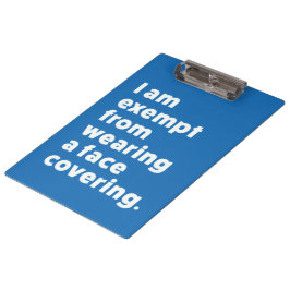 Befreiung vom Tragen eines Gesichts Klemmbrett