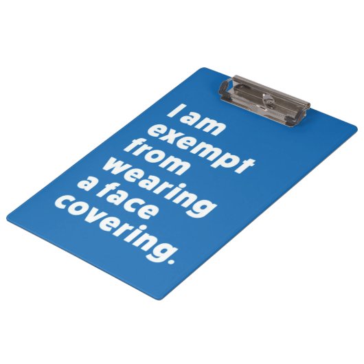 Befreiung vom Tragen eines Gesichts Klemmbrett (Schrägansicht)