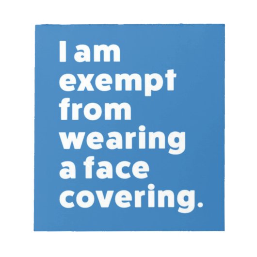 Befreiung vom Tragen eines Gesichts Notizblock (Vorderseite)