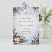 Befrostete Kiefernlaterne Winterliche Eleganz Save The Date (Stehend Vorderseite)