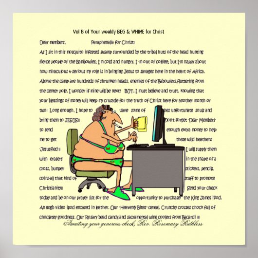 BEG-A-THON FÜR GELD-REALITÄTSKARO POSTER (Vorne)