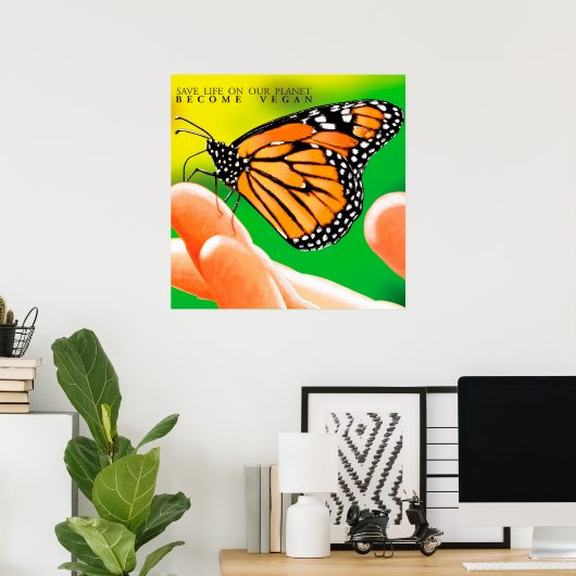 Begeben Sie sich zur Gewaltlosigkeit. Werde Vegan! Poster (Heimbüro)