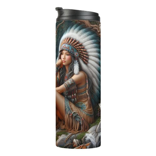 Begegnung des Waldes: Frau, Wolf, Feuer. Thermosbecher (Nach rechts gedreht)