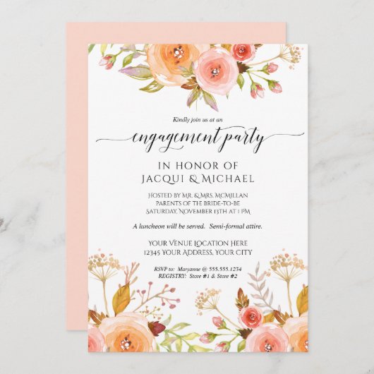 Begegnung Partei Aquarell Floral Rose Bouquet Einladung (Vorne/Hinten)