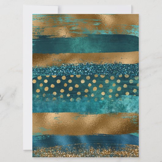 Begegnungsparty mit Gold und aquamarinen Farbstric Einladung (Rückseite)