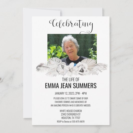 Begehung des Gedenkens an das Leben Foto Boho Whit Einladung (Vorderseite)