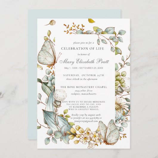 Begehung des Lebens Dusty Blue Botanical Einladung (Vorne/Hinten)