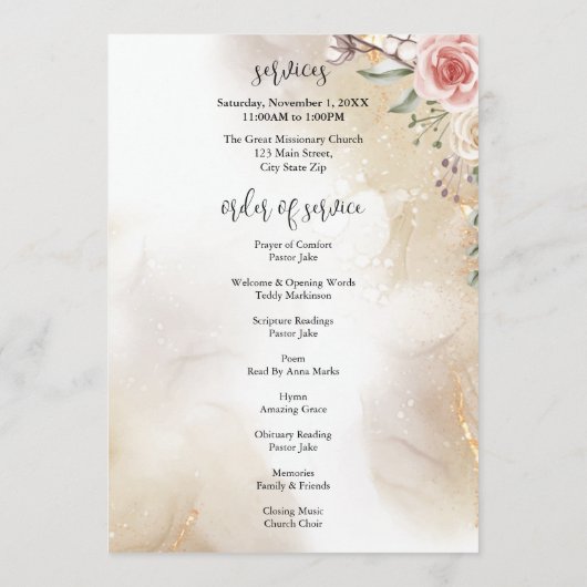 Begehung des "Life Peach & Gold Order of Service Programm (Rückseite)