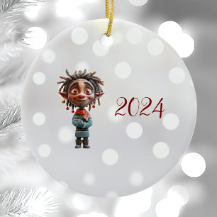 Begeisterte Keramik der Teen Christmas Elf Ornament
