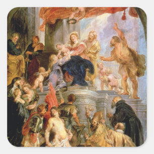 Begeisterte Madonna mit Kind Quadratischer Aufkleber