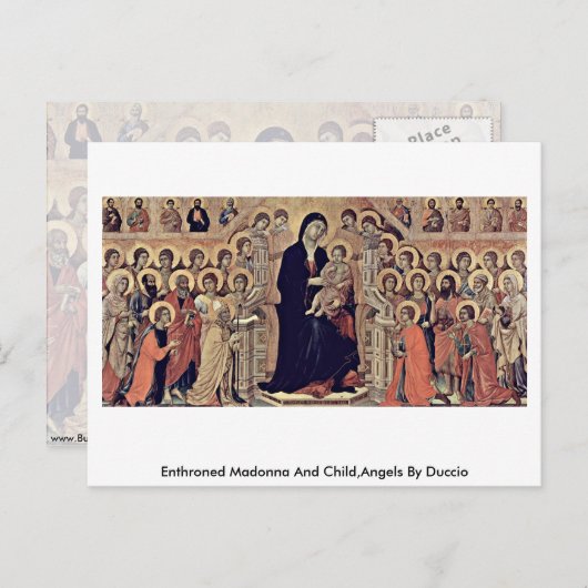 Begeisterte Madonna und Kind, Engel von Duccio Postkarte (Vorne/Hinten)