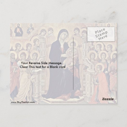 Begeisterte Madonna und Kind, Engel von Duccio Postkarte (Rückseite)