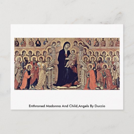 Begeisterte Madonna und Kind, Engel von Duccio Postkarte (Vorderseite)