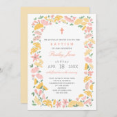 Begeisterte Taufveranstaltung mit Floral Wreath Einladung (Vorne/Hinten)