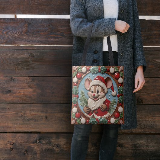 Begeisterte Weihnachtsmaus Tote Tasche