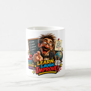 Begeisterter Lehrer Lernen Lachen Verbessern Kaffeetasse