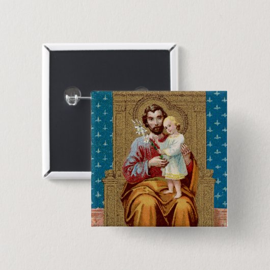 Begeisterter St. Joseph mit Kleinkind-Christkind Button (Vorne & Hinten)