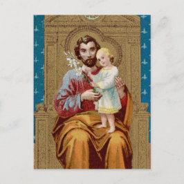 Begeisterter St. Joseph mit Kleinkind-Christkind Postkarte
