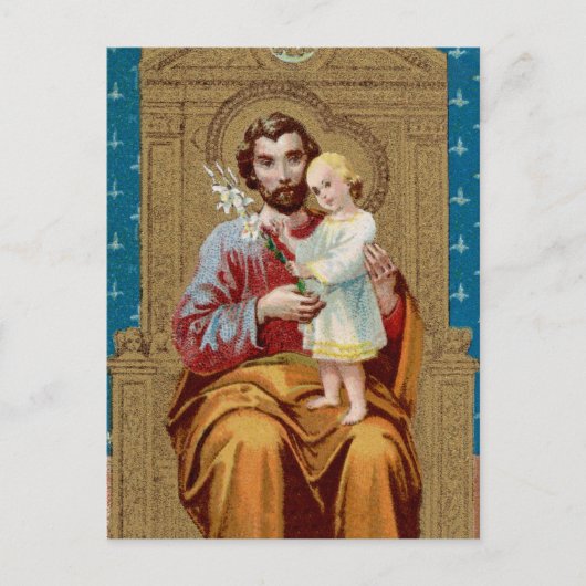 Begeisterter St. Joseph mit Kleinkind-Christkind Postkarte (Vorderseite)