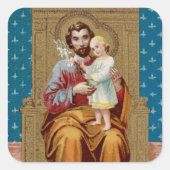 Begeisterter St. Joseph mit Kleinkind-Christkind Quadratischer Aufkleber (Vorderseite)