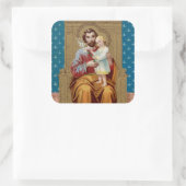 Begeisterter St. Joseph mit Kleinkind-Christkind Quadratischer Aufkleber (Tasche)