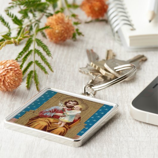 Begeisterter St. Joseph mit Kleinkind-Christkind Schlüsselanhänger (Seite)