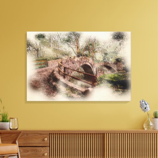 Beggars Bridge, Glaisdale - Watercolour Art Leinwanddruck (Insitu (Wohnzimmer))