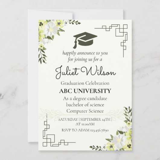 Beginn des Abschlusses der Uni Einladung (Vorderseite)