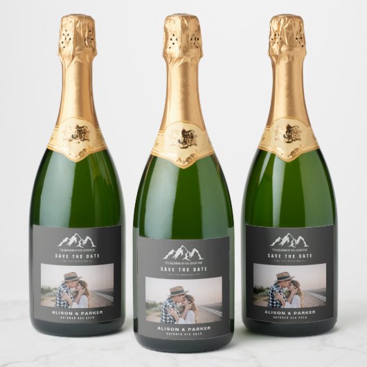 Beginn unseres Abenteuers Save the Date Schaumweinetikett (Flaschen)