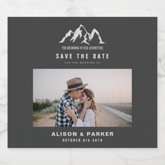 Beginn unseres Abenteuers Save the Date Schaumweinetikett (Einzelnes Label)