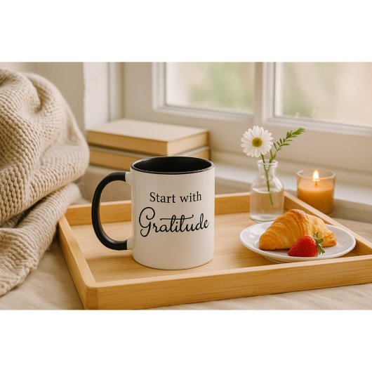 Beginne mit Dankbarkeit Zweifarbig Tasse
