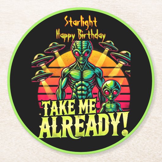 Beginnen Sie mich bereits mit einem lebhaften kosm Runder Pappuntersetzer (Vorderseite)