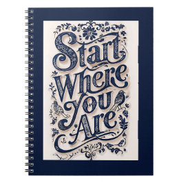 Beginnen Sie, wo Sie dekorative Typografie sind Notizblock