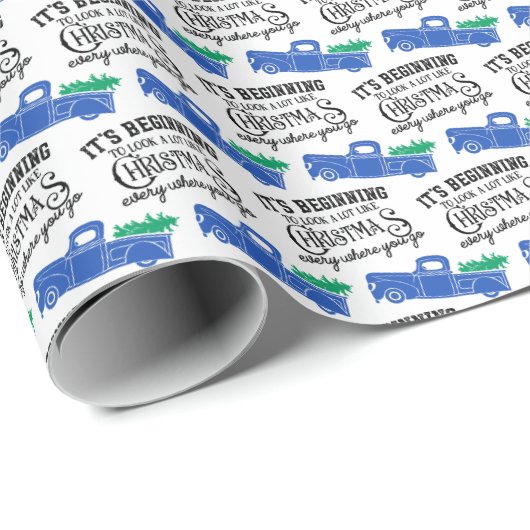 Beginnend wie Blue Truck Weihnachten auszusehen Geschenkpapier (Rolleneckpunkt)