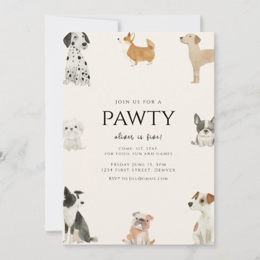 Begleiten Sie uns für ein Pawty Dog Thema Geburtst Einladung (Vorderseite)